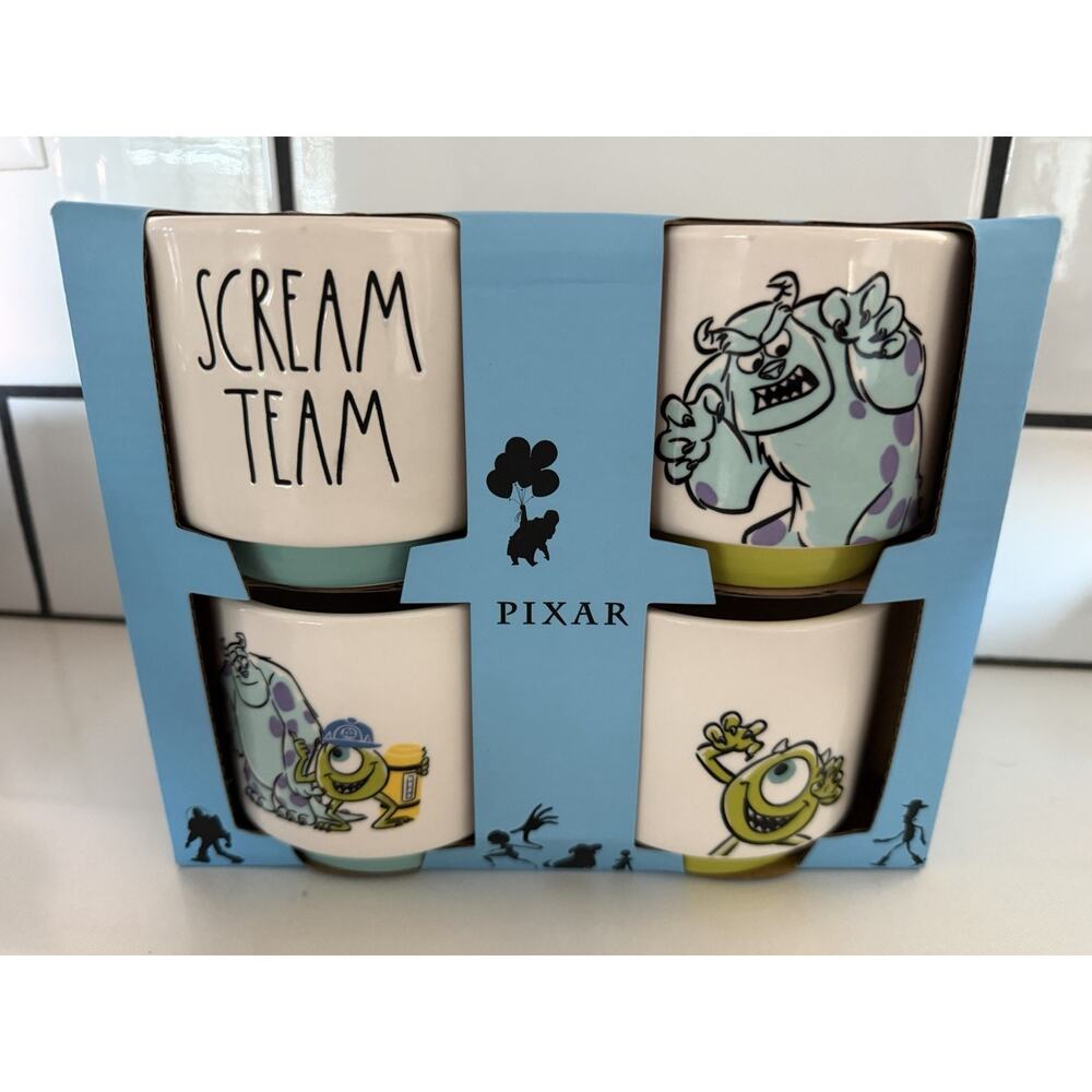 New In Box Rae Dunn Pixar Monsters Inc. Set Of 4 Stacking Ramekins Disney Mugs